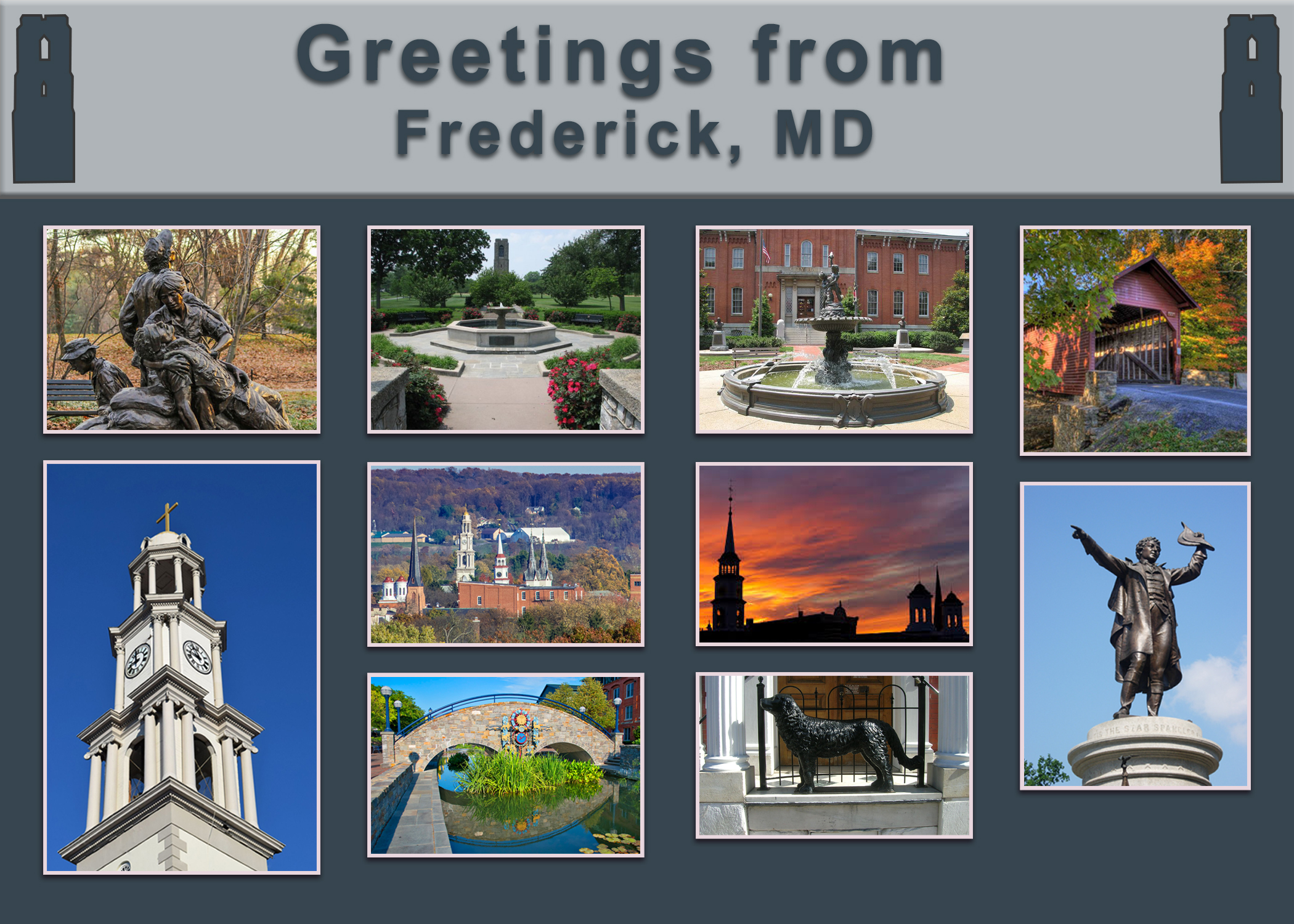 Postcard with images from Frederick, Maryland.